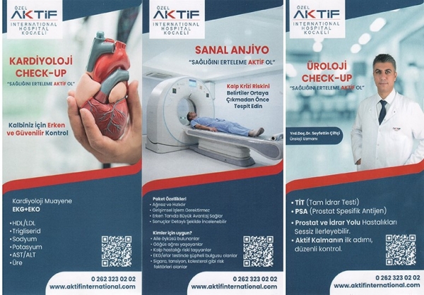 Özel Aktif hastanesinde üyelerimize özel  Sanal Anjiyo, Kardiyoloji Check-Up ve Üroloji Check-Up muayenelerinde özel indirim yapılacaktır.